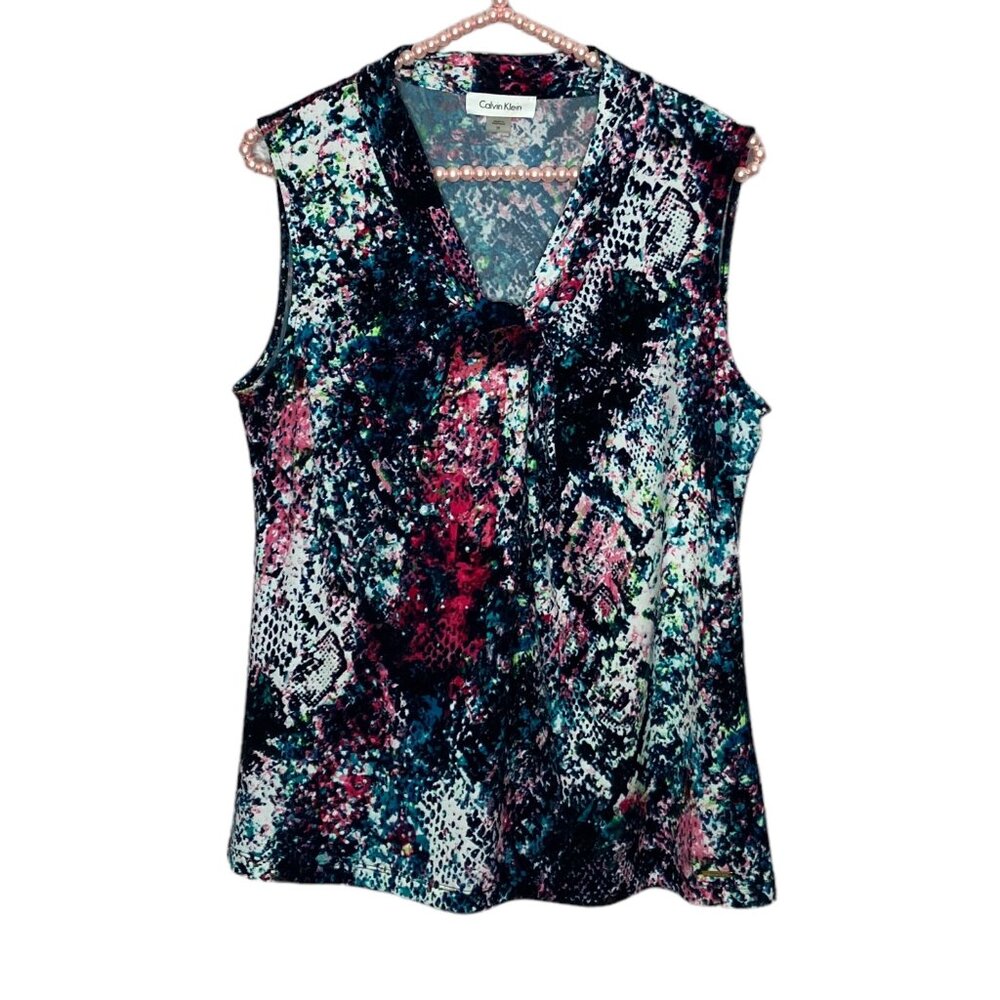 Calvin Klein Medium M Snakeskin Multi Color Stretch Knit Sleeveless Shell Top